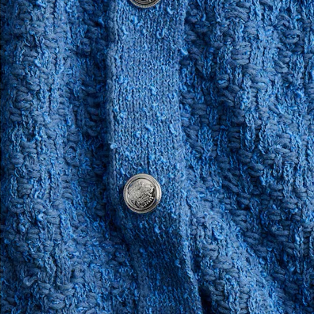 Blue Textured Knit Cardigan - Picture 6 of 6